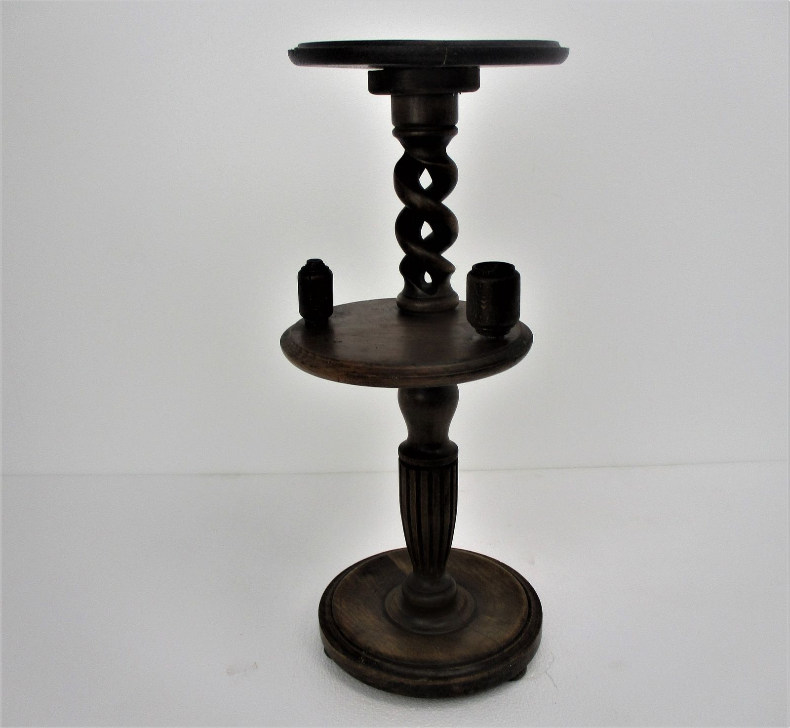 Ornate Carved Wood 2 Tier Open Barley Twist Pedestal Table Plant Stand Smokers T photo furniture