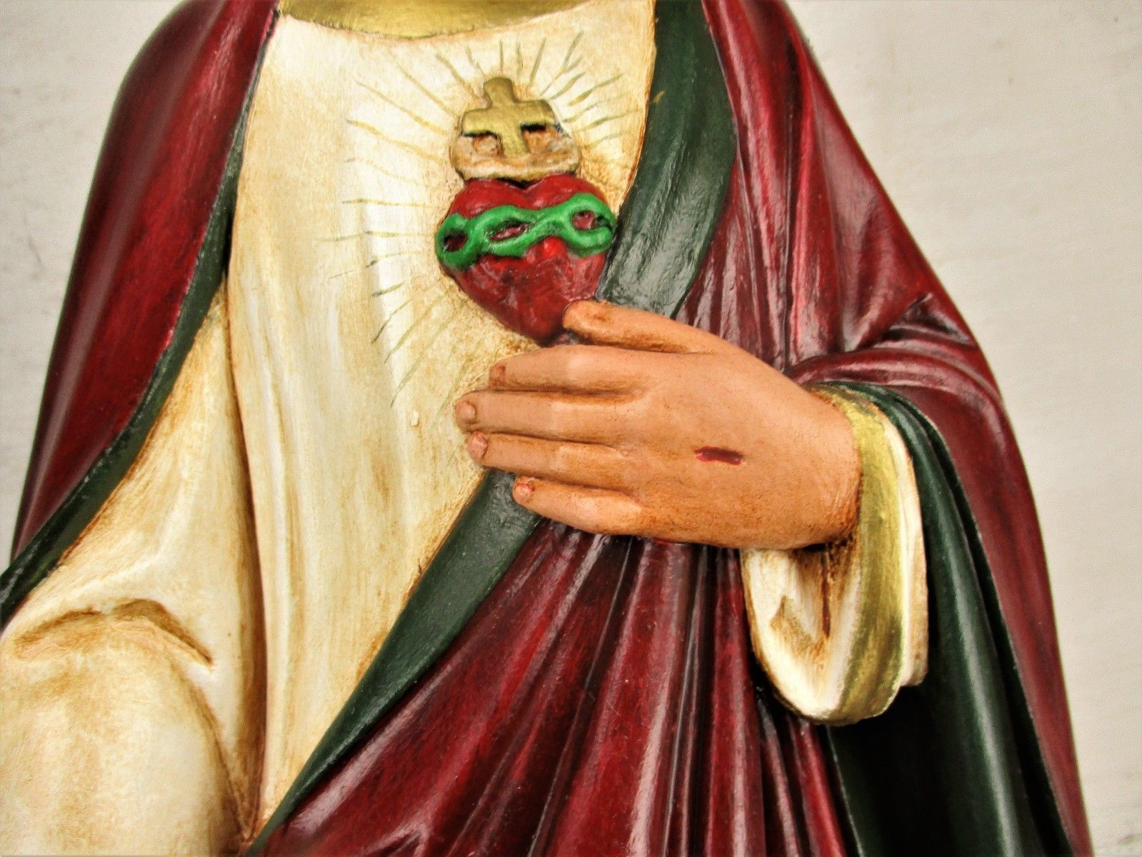 Large Antique 1900 Church Chapel Statue Jesus Christ Sacred Heart Polychrome 33" photo 482.0