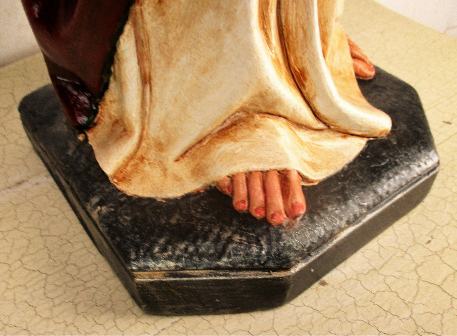 Large Antique 1900 Church Chapel Statue Jesus Christ Sacred Heart Polychrome 33" photo vinterior