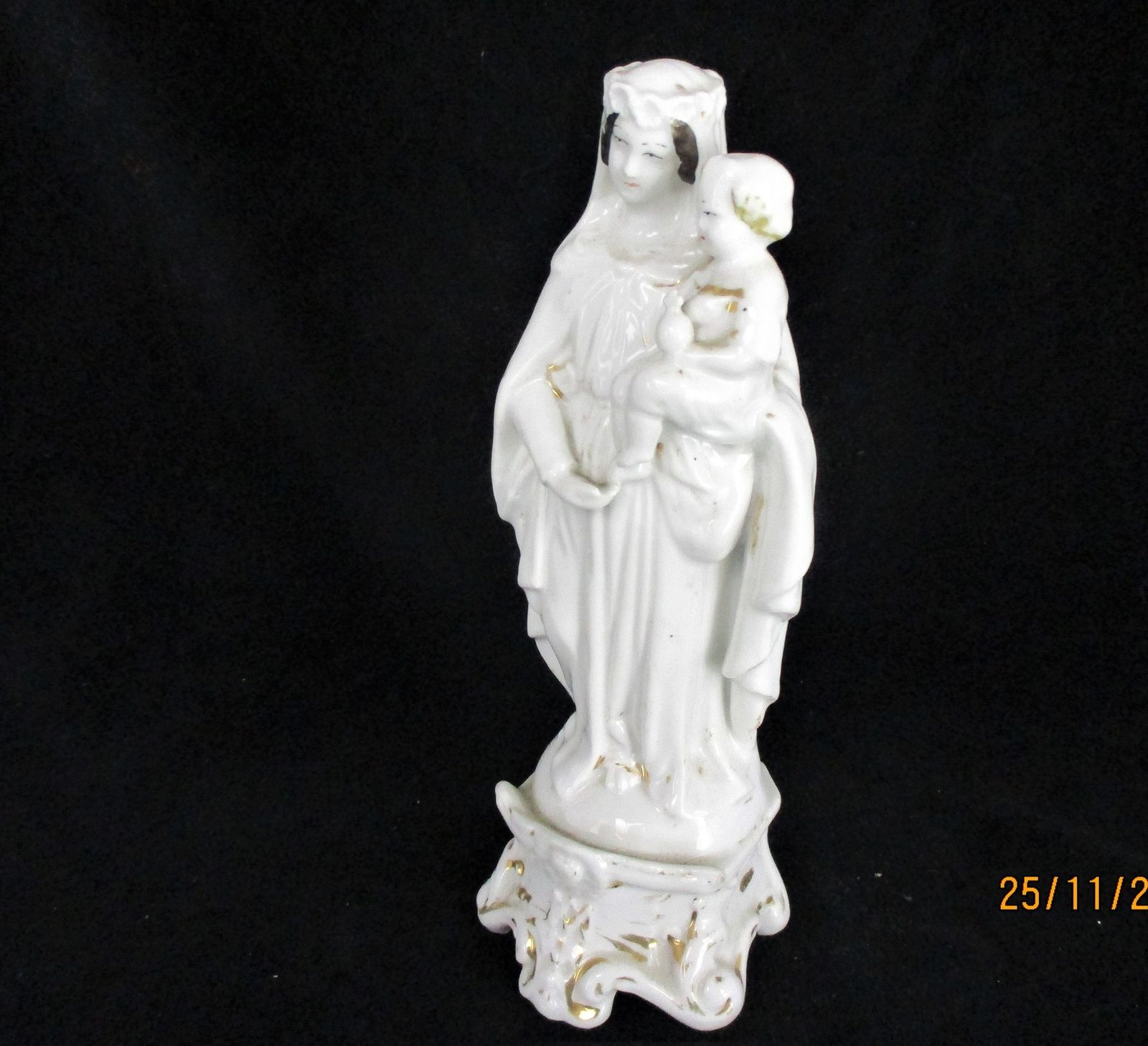 Antique 1900 Vieux Paris Porcelain Bisque Statue Virgin Mary Infant Jesus 9.44&Q photo vinterior