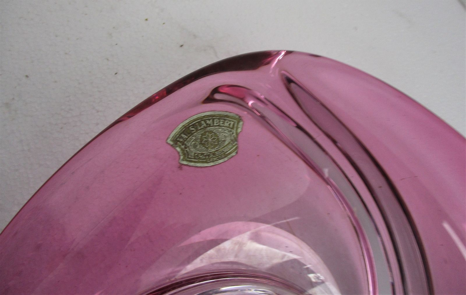 Val St Lambert Cranberry Red Bowl Dish Centerpiece Basket Swirled Art Glass Mark photo 182.0