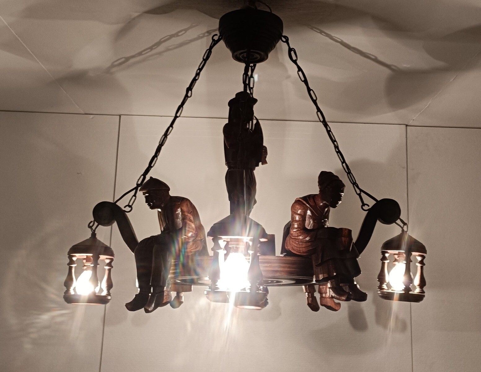 Impressive Hand Carved Wooden Chandelier Breton Signed J C Lordeux France Figuri photo furniture