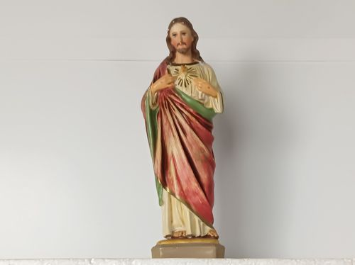 Neo Gothic Plaster Statue Jesus Christ Polychrome Holy Sacred Heart Antique photo furniture