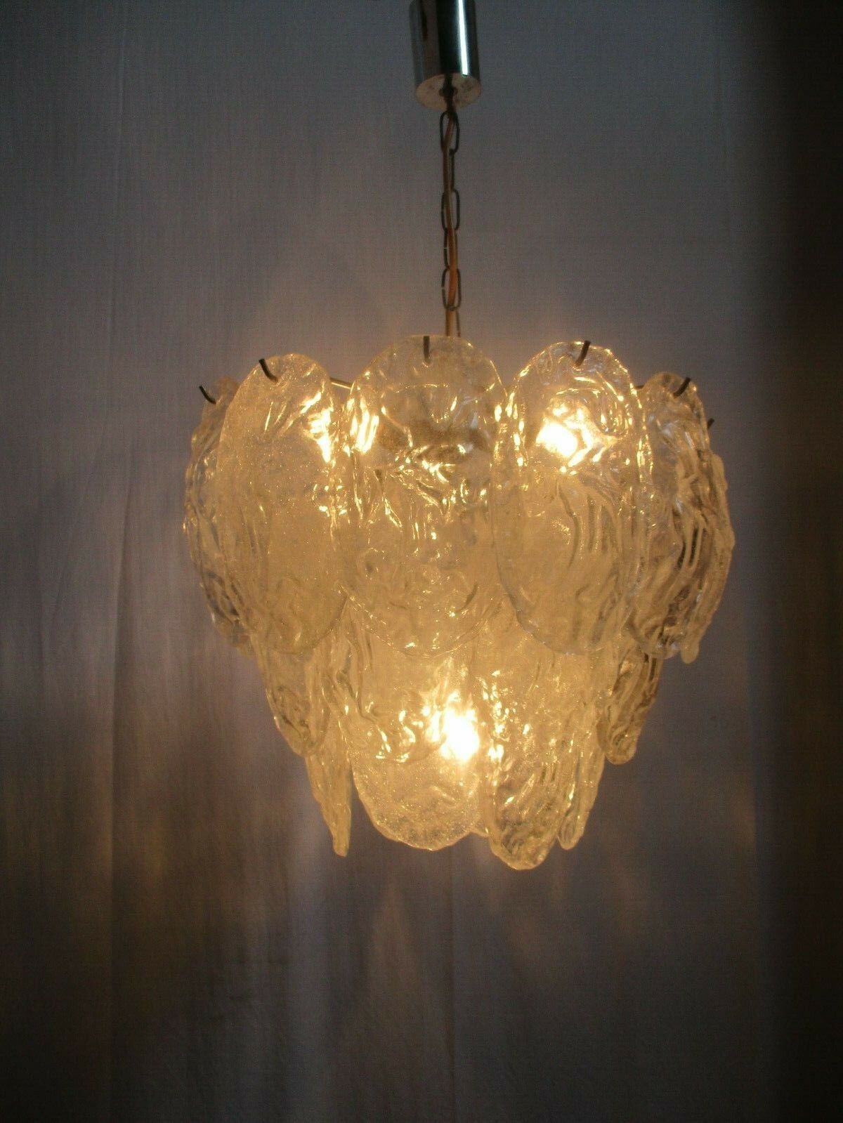 Chandelier Pendant 4 Lights Art Glass Frosted Ice Glass Italy Vistosi  Style
