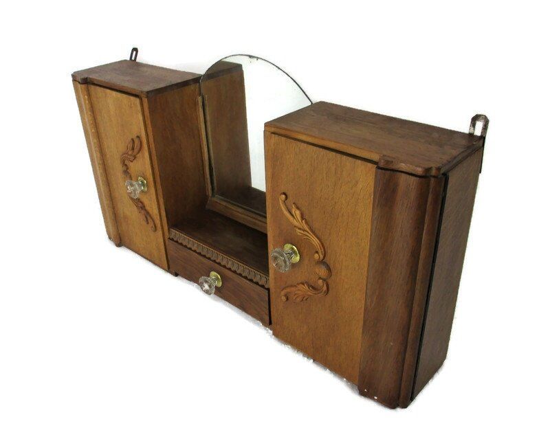 Large Double Apothecary Bathroom Medicine Kitchen Cabinet Wood Art Deco Gorgeous