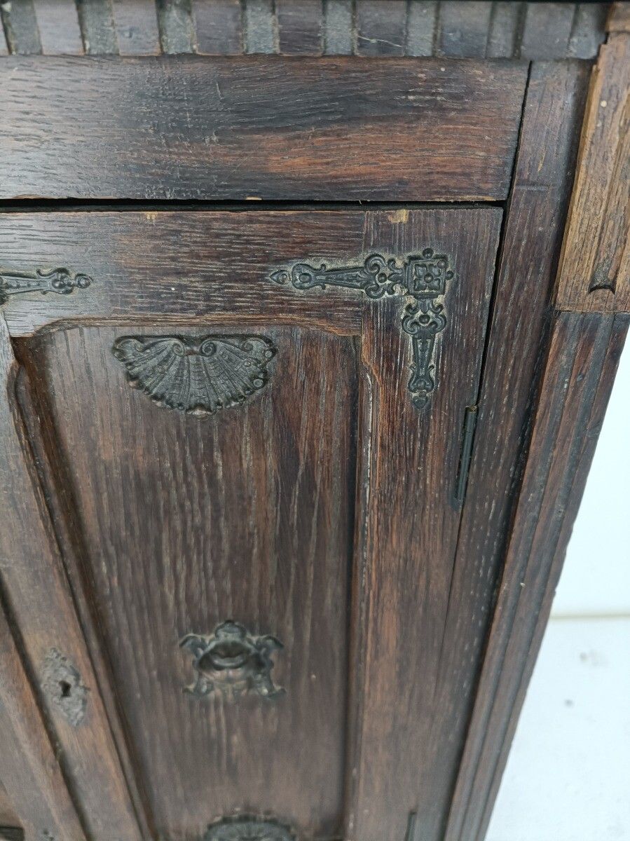 Antique Ornate Hand Carved Wooden Medicine Apothecary Cabinet Brass Trims Angels photo for sale