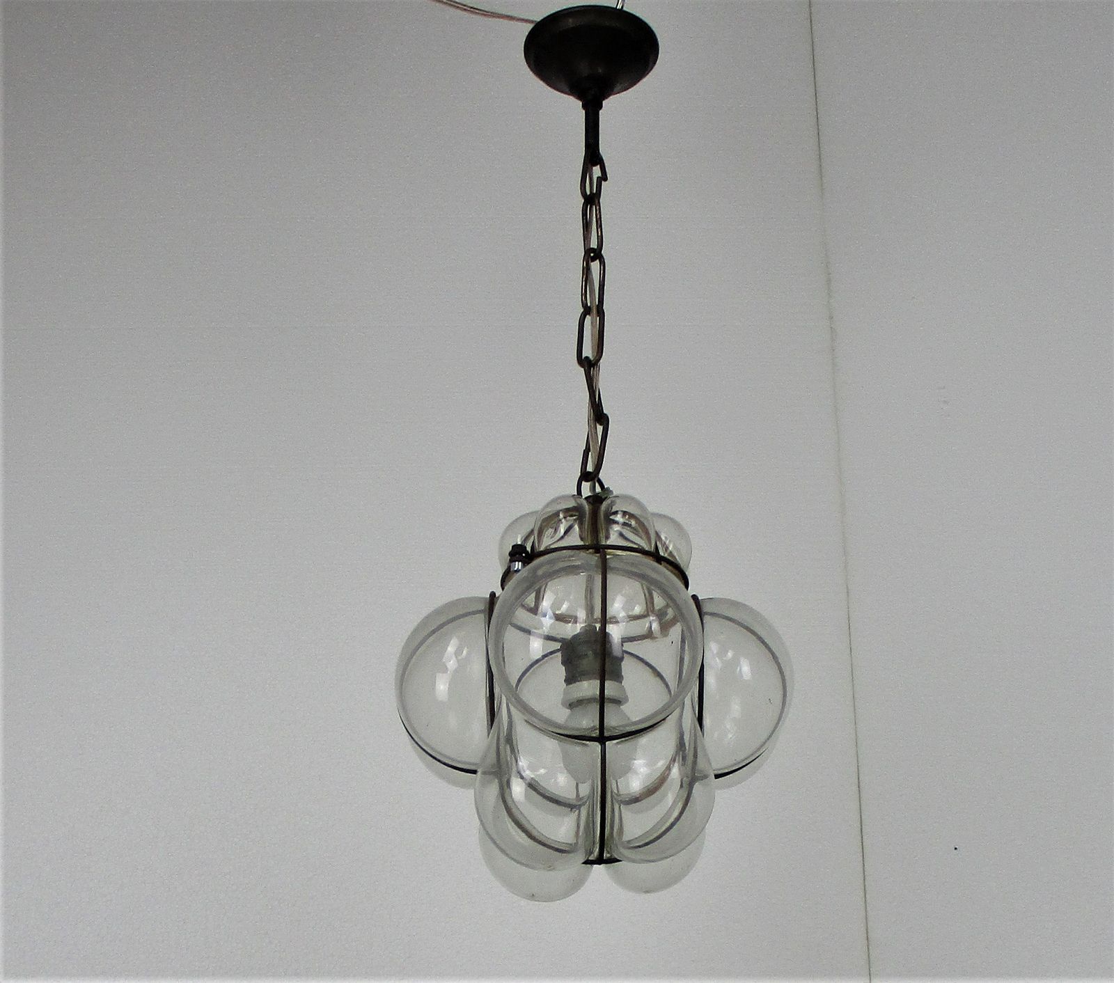 Caged Pendant Chandelier Clear Art Glass Ceiling Light Ali Baba Style Lamp Era M photo for sale