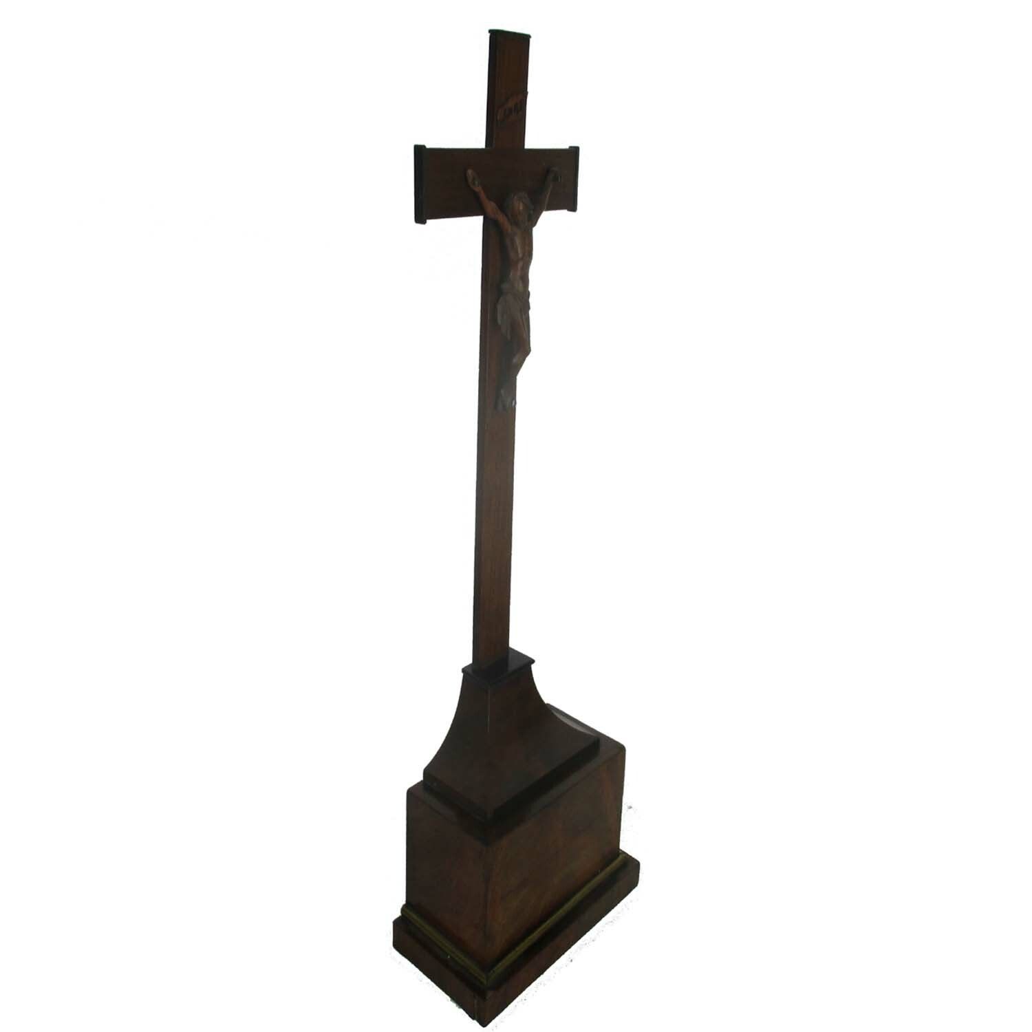 French Antique Standing Crucifix Completely Wooden Corpus Christi Hand Carved photo Art