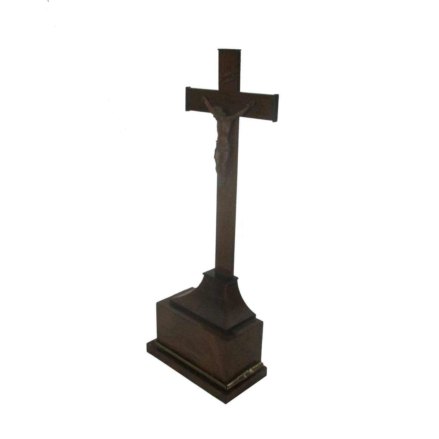 French Antique Standing Crucifix Completely Wooden Corpus Christi Hand Carved photo 260.0