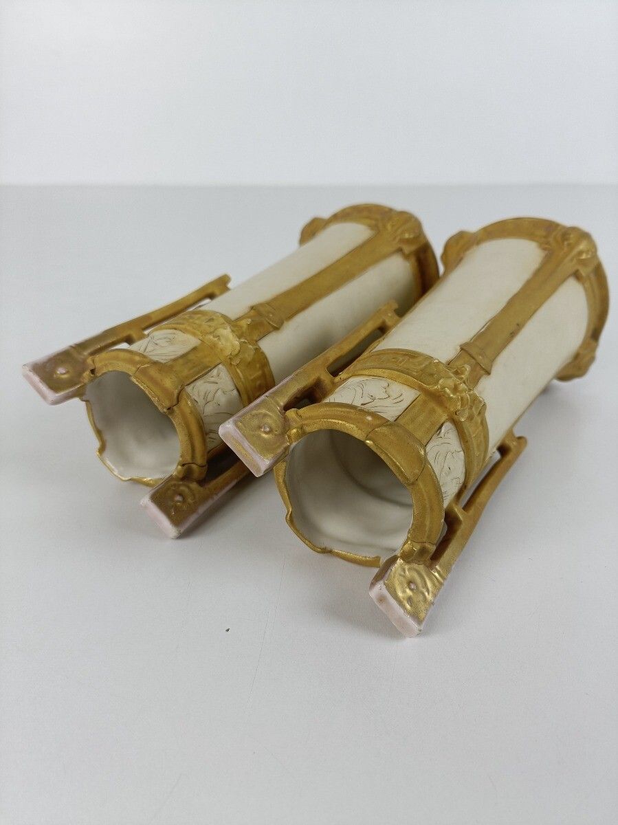 photo furniture Royal Dux, Pair Vases Bisque, Faience, Art Nouveau  1900 Antique Bohemia Austria