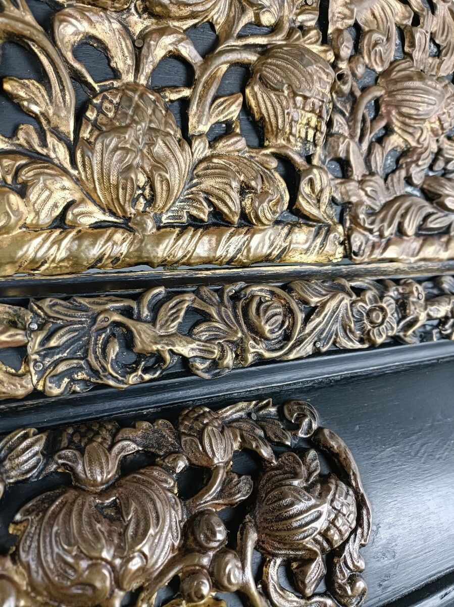 Large French Mirror Brass Ornate Trims Flowers Animals Wooden Frame 1700s Antiqu photo Home Decor