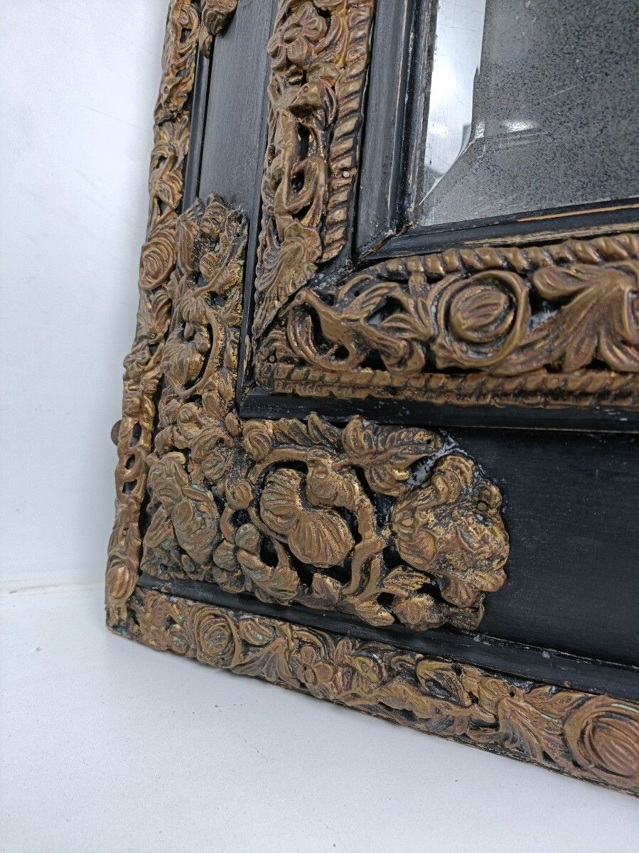 Large French Mirror Brass Ornate Trims Flowers Animals Wooden Frame 1700s Antiqu photo buy