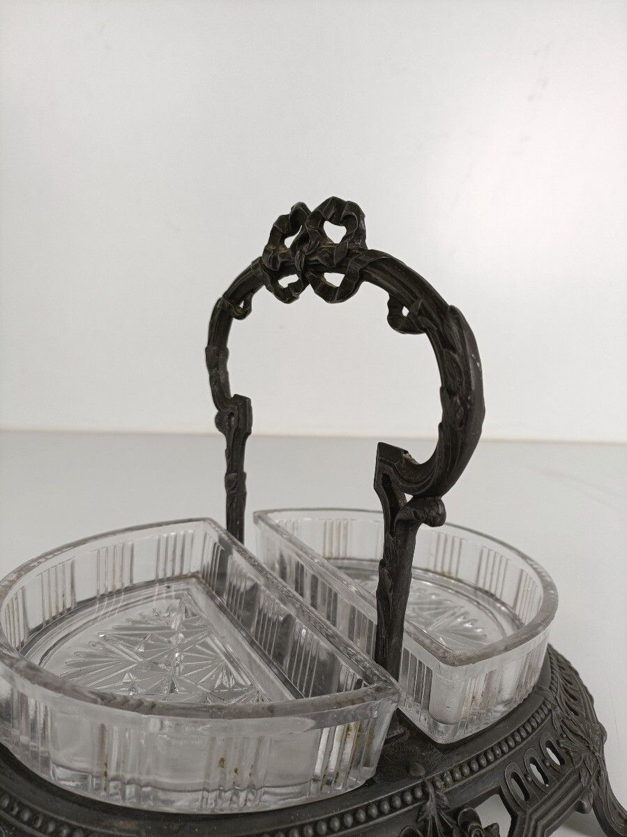 Art Nouveau Candy Dish Centerpiece Piece De Table Orfevrerie Marked Metal Glass photo Home Decor