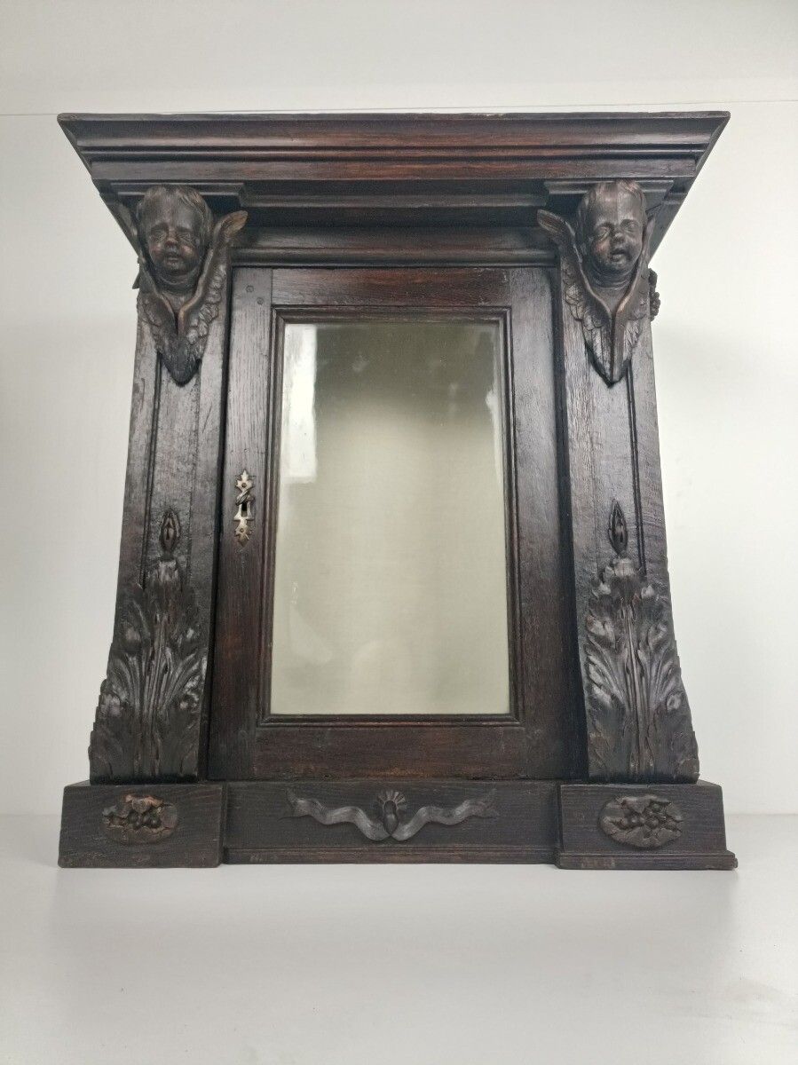 Impressive Large Hand Carved Wooden Cabinet Display Angels 18th Century Wow photo furniture
