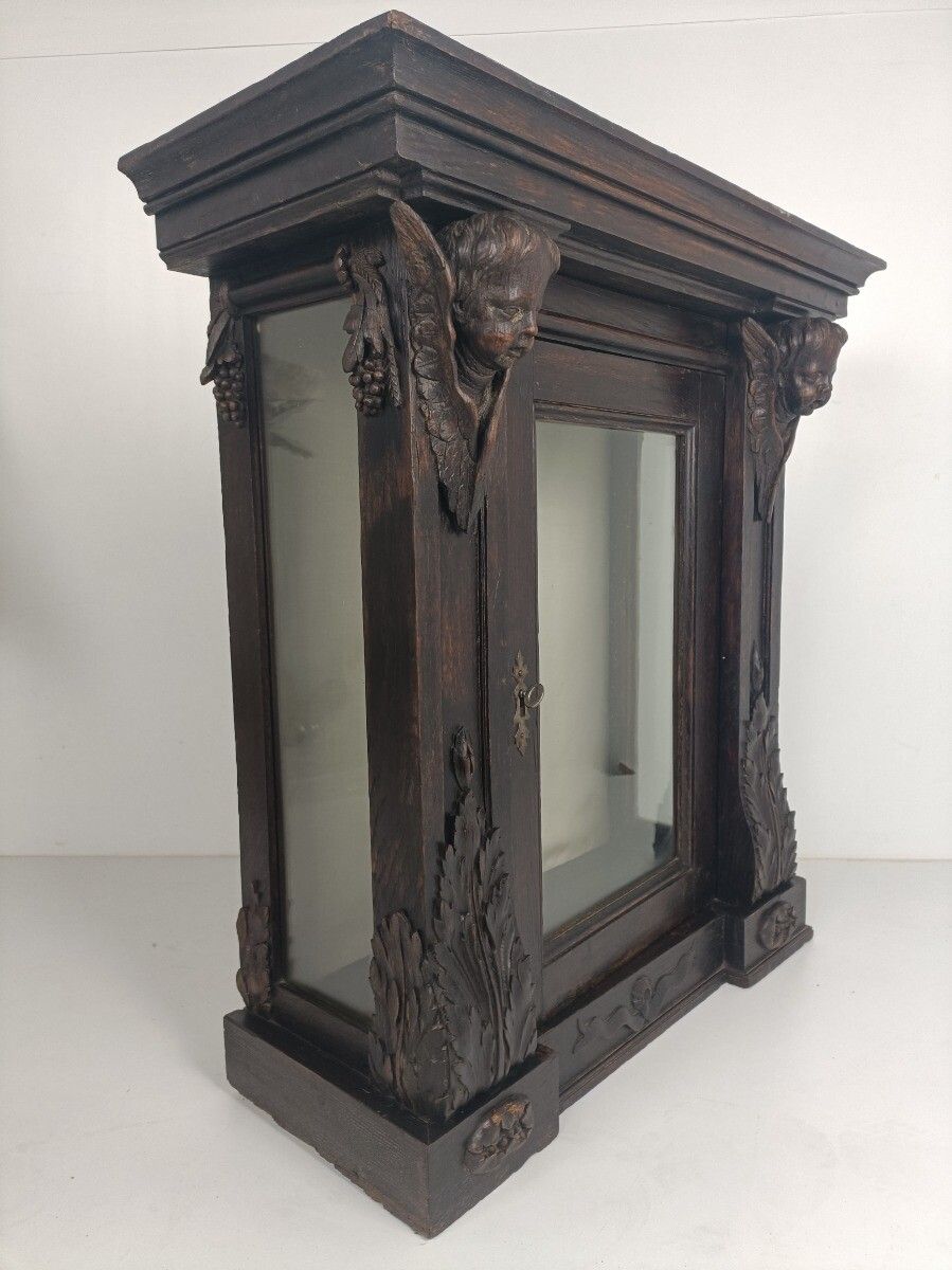 Impressive Large Hand Carved Wooden Cabinet Display Angels 18th Century Wow photo vintage