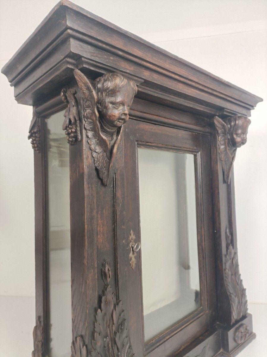 photo furniture Impressive Large Hand Carved Wooden Cabinet Display Angels 18th Century Wow