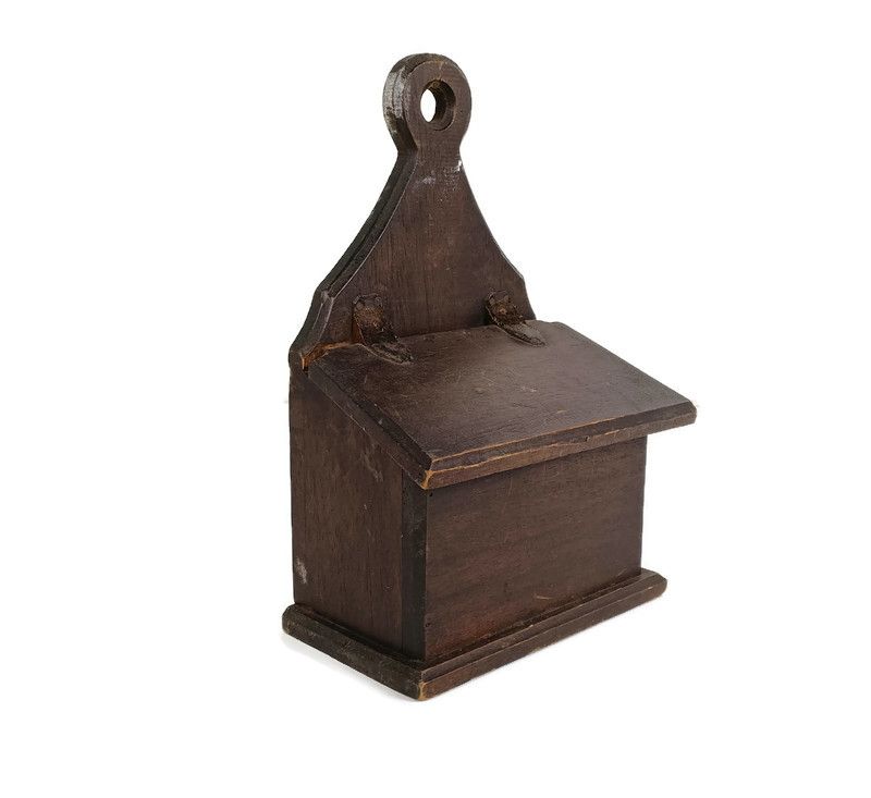 Small Antique Wooden Hang Cabinet For Flour Or Coffee Barn Farmhouse Style Leath