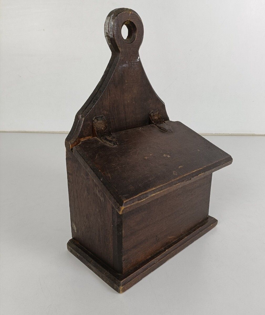 Small Antique Wooden Hang Cabinet For Flour Or Coffee Barn Farmhouse Style Leath photo furniture