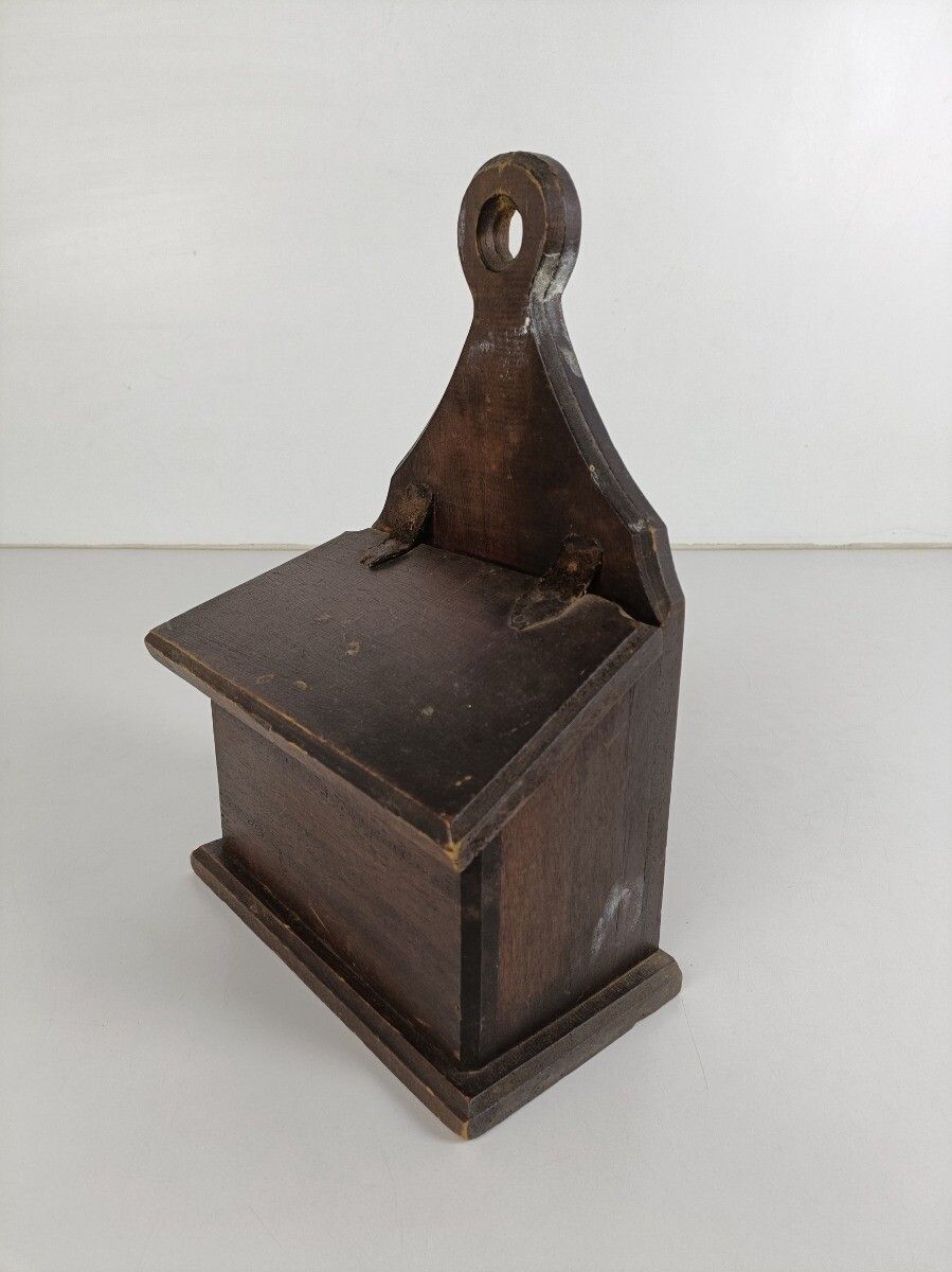 Small Antique Wooden Hang Cabinet For Flour Or Coffee Barn Farmhouse Style Leath photo for sale