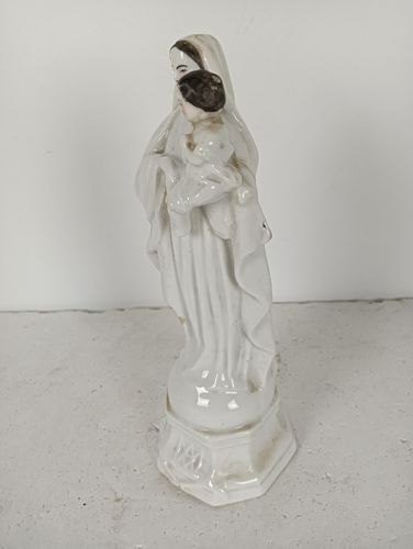 Antique 1900 Vieux Paris Porcelain Bisque Statue Virgin Mary Madonna With Infant photo vintage