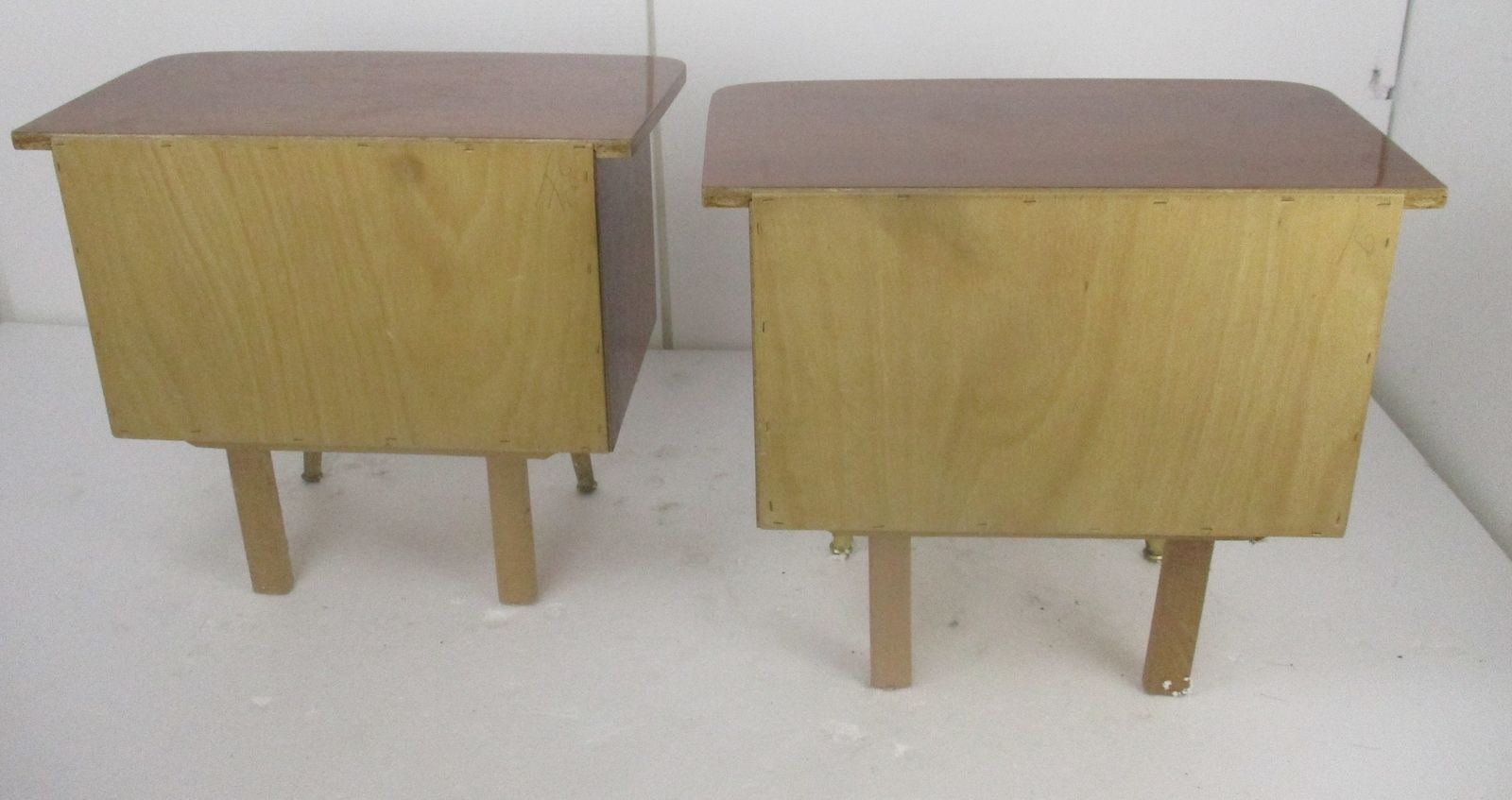Pair Couple Double Vintage Nightstands End Tables Mid Century Modern Wood Retro photo vintage