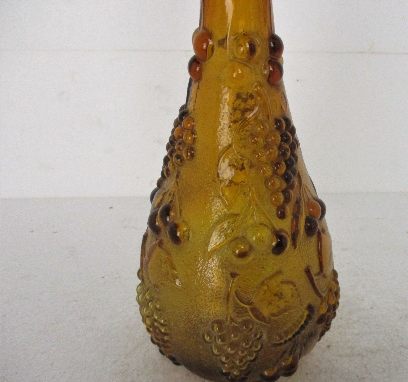 Vintage Art Bubbled Glass Brown Amber Empoli  Bottle Italian Grapes 20.86" photo Home Decor