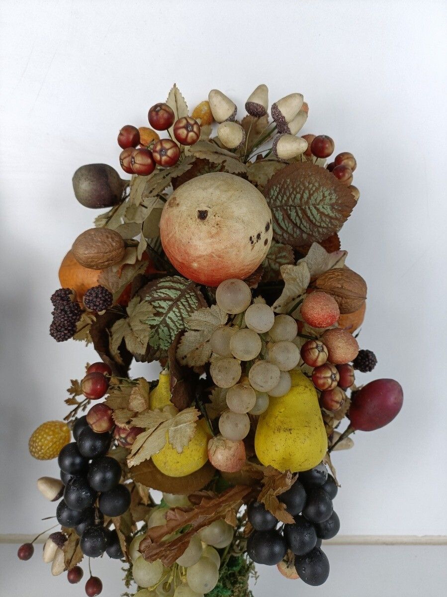 Pair Antique Hand Blown Fruit  Art Glass Boucquets Delicate Rare Centerpiece Dec photo vintage