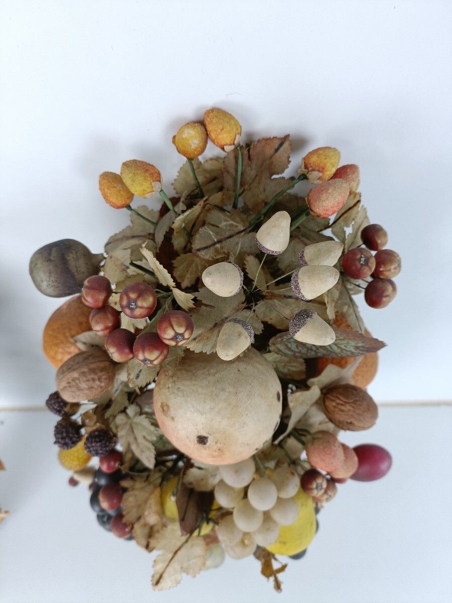 photo for sale Pair Antique Hand Blown Fruit  Art Glass Boucquets Delicate Rare Centerpiece Dec