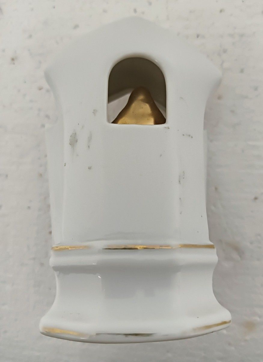 Beautiful Antique Standing Porcelain Holy Water Font Porcelain Madonna Pink Flow photo buy