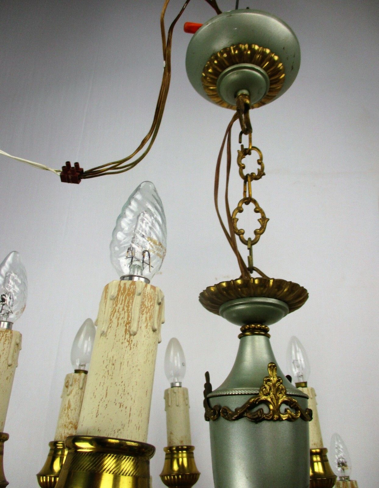 photo for sale French Empire Chandelier Green Pale Tole Bronze Brass 16 Lights!! Roaring Lions