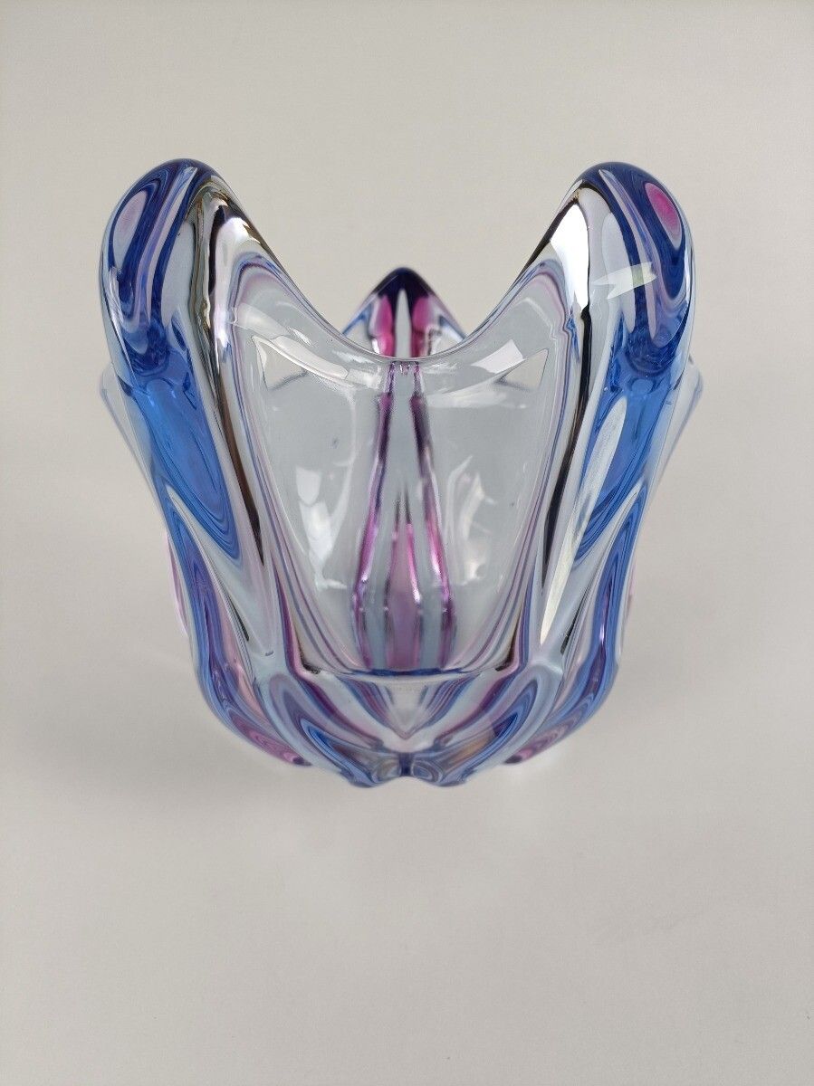 Gorgeous Bowl Dish Centerpiece Vase Purple Blue Cranberry Art Glass Murano Italy photo vinterior