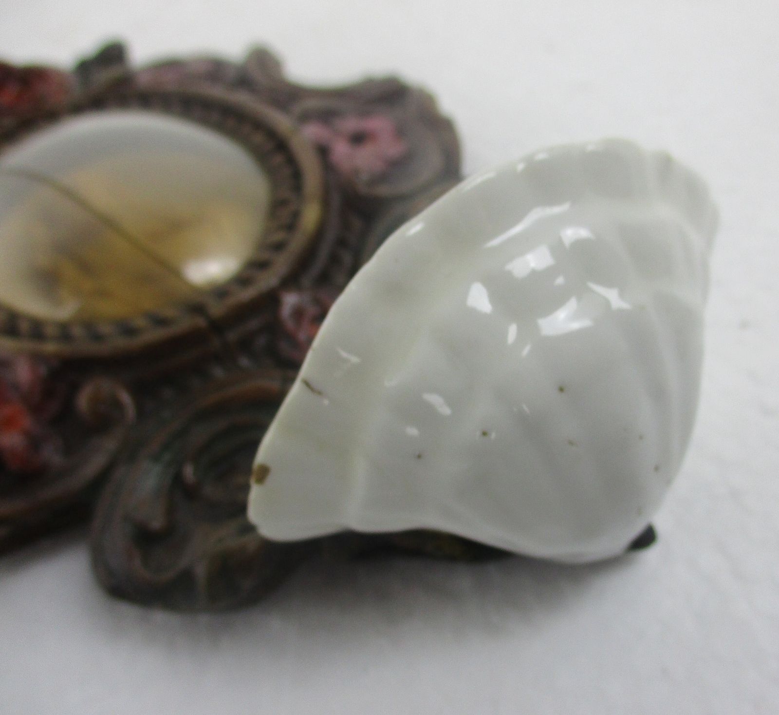 Antique  Holy Water Font Vessel Black Forest Ornate Wood Hand Carved  Pink Flowe photo 219.0