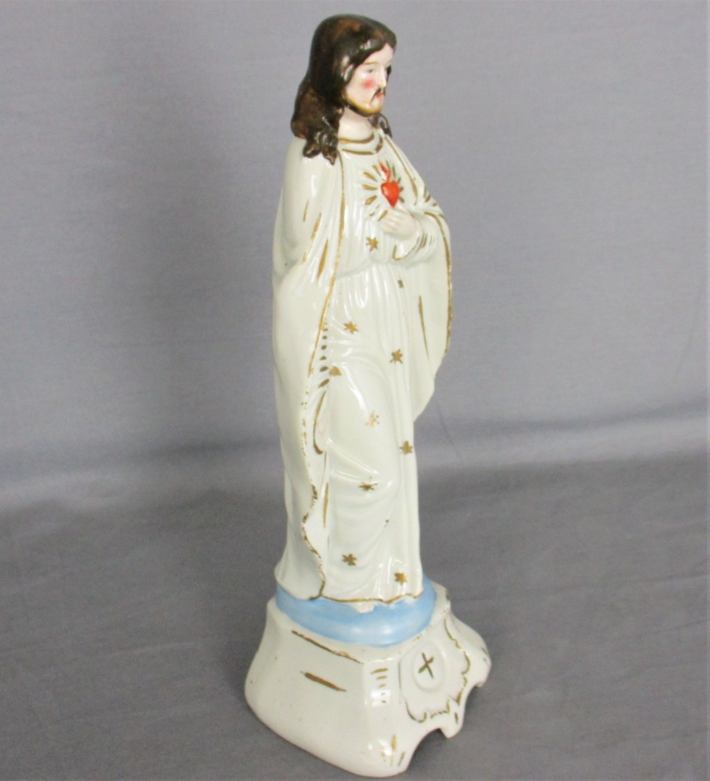 Antique  Statue Bisque Porcelain Jesus Christ Saviour Holy Sacred Heart Gorgeous photo for sale