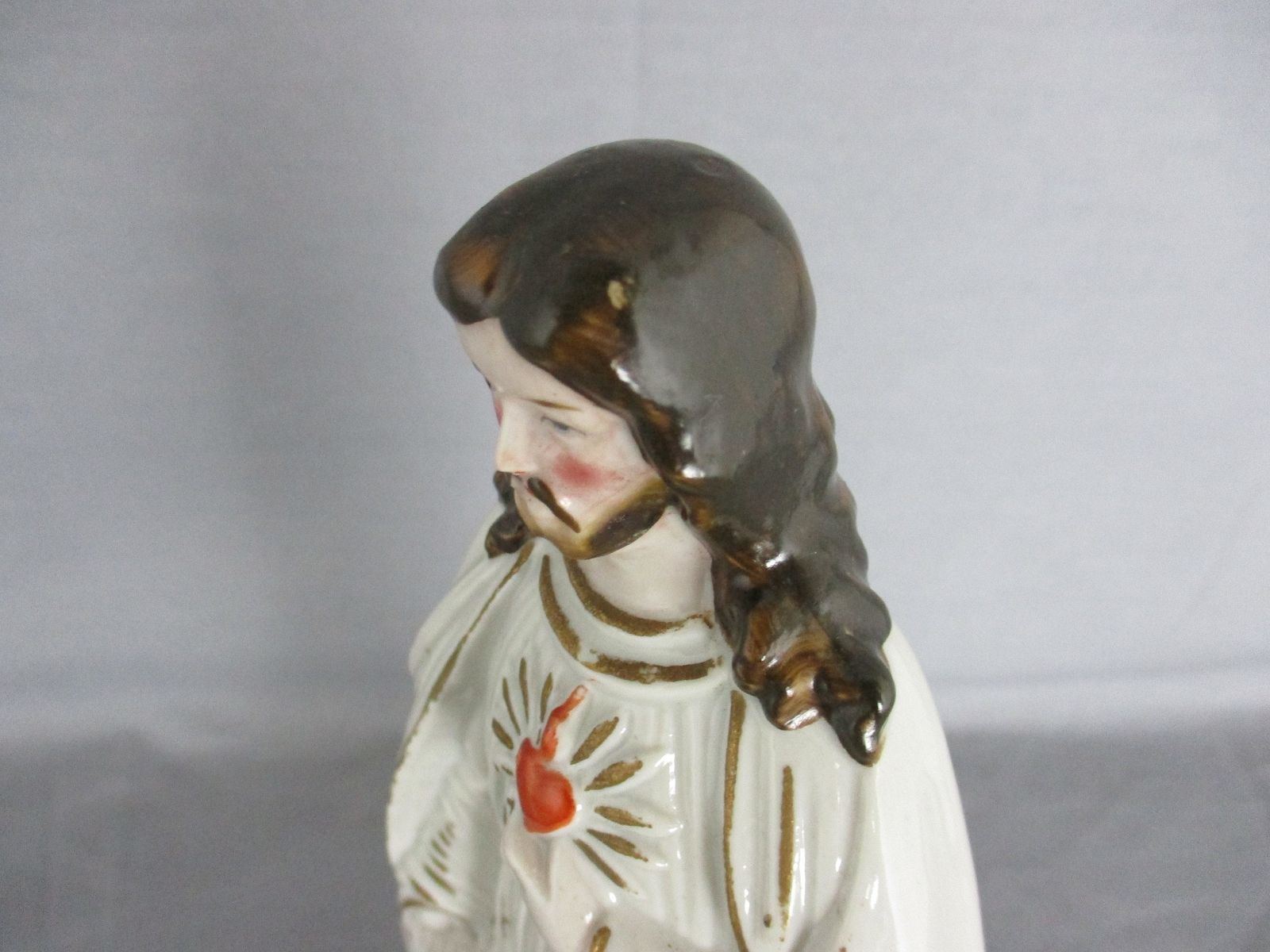 Antique  Statue Bisque Porcelain Jesus Christ Saviour Holy Sacred Heart Gorgeous photo 125.0