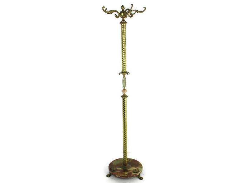 Mid Century Modern Cast Brass Hall Tree Coat Hat Rack Marble Base Eyecatcher