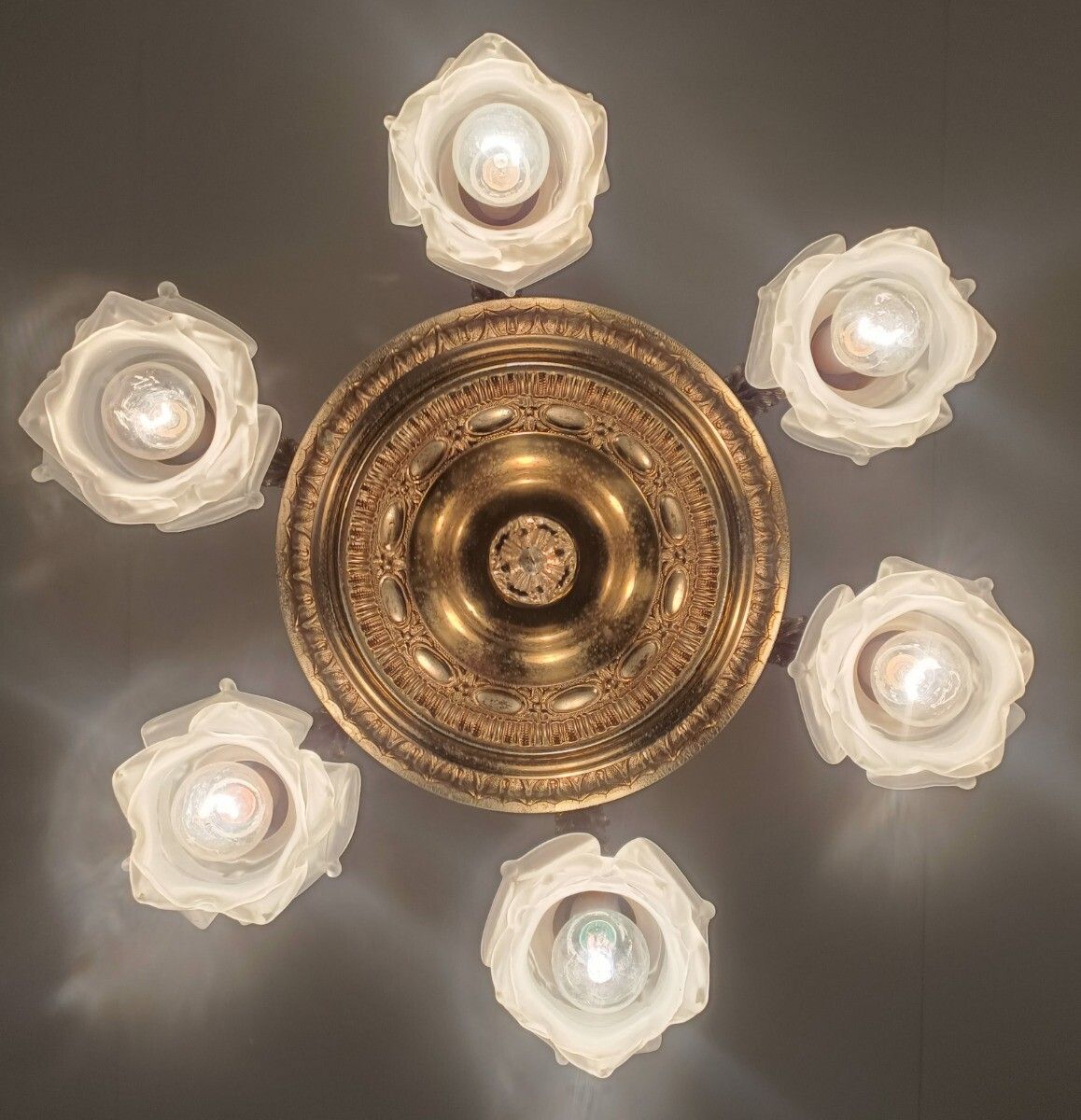 Gorgeous Chandelier 9 Lights Brass Angels Putti Art Glass Flower Shades Wow photo Lighting