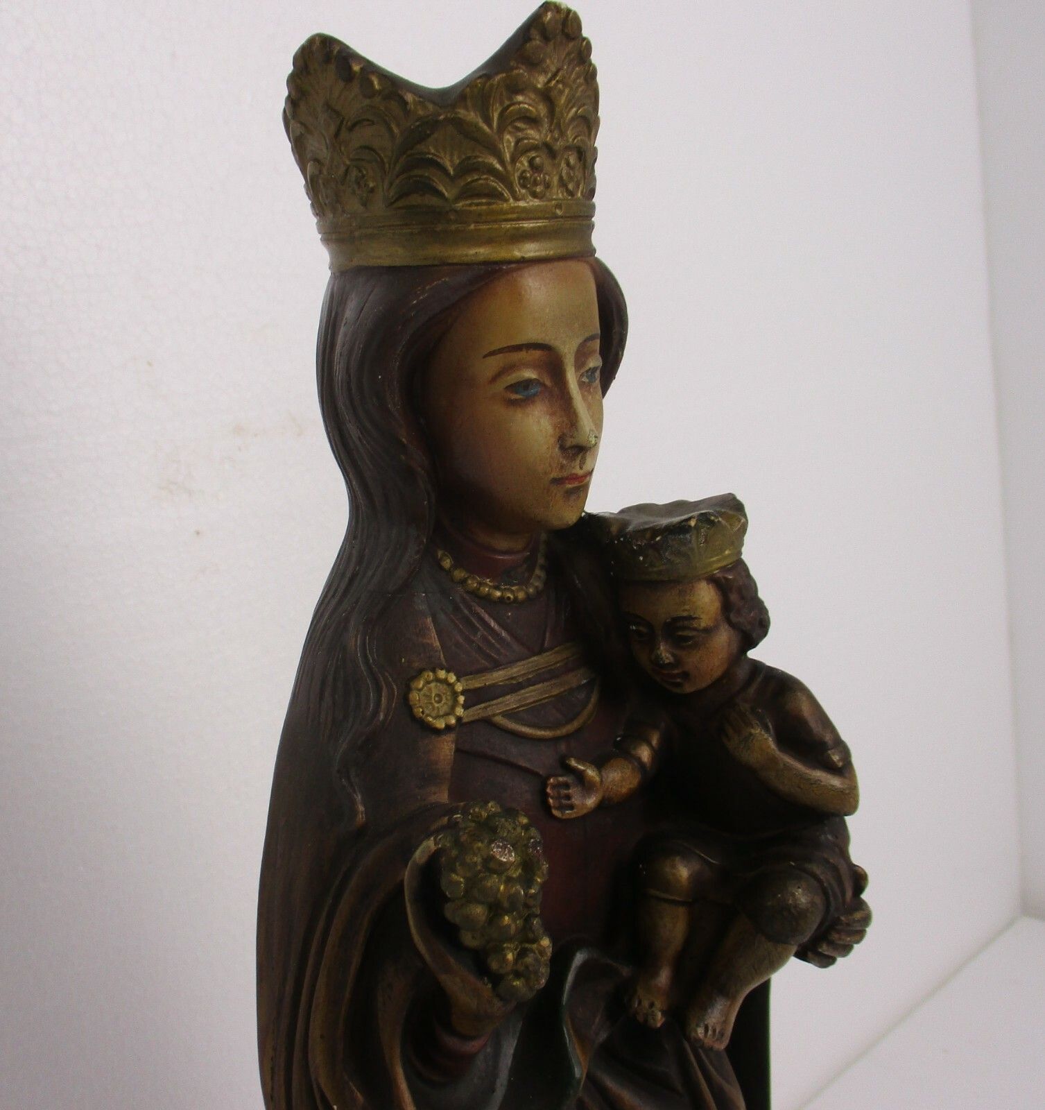 Statue Our Lady Of Tongeren Black Madonna Infant Jesus Grapes Collector 17.12" photo for sale