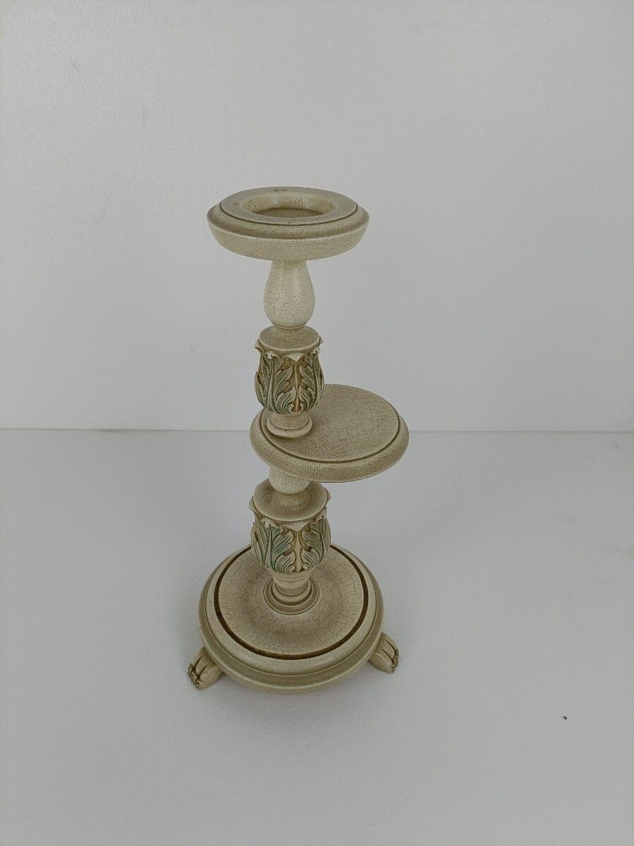 French Provincial Extremely Rare Pedestal Plant Stand Side Table White Crackele photo furniture