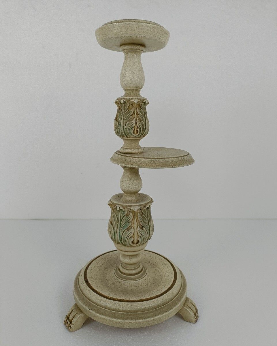French Provincial Extremely Rare Pedestal Plant Stand Side Table White Crackele photo for sale