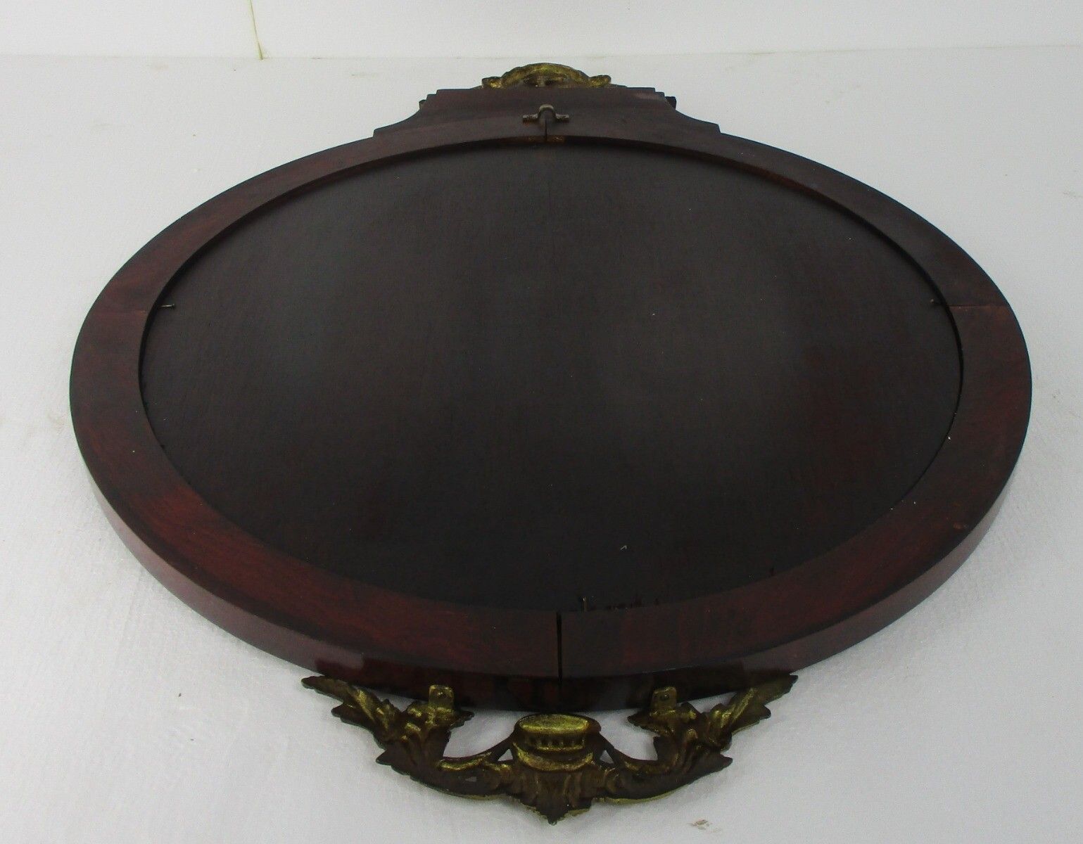 photo for sale Large Ornate Oval Wall Hanging Mirror Medallion Marquetry Wood Beveled Glass Wow