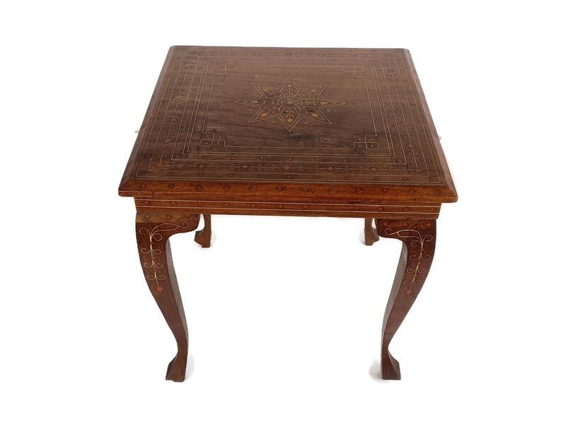 Small Vintage Side Occasional Wine Table Vintage Carved Wood Inlay Louis XV Legs