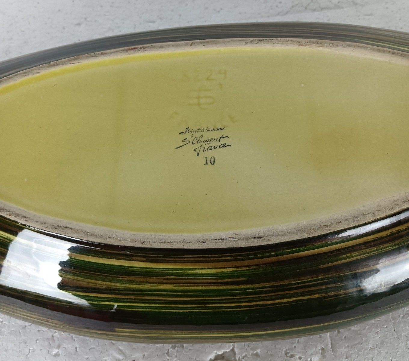 Ceramic French St Clément Dish Vintage Green Shades Yellow Coupe à Fruits Mode photo vinterior