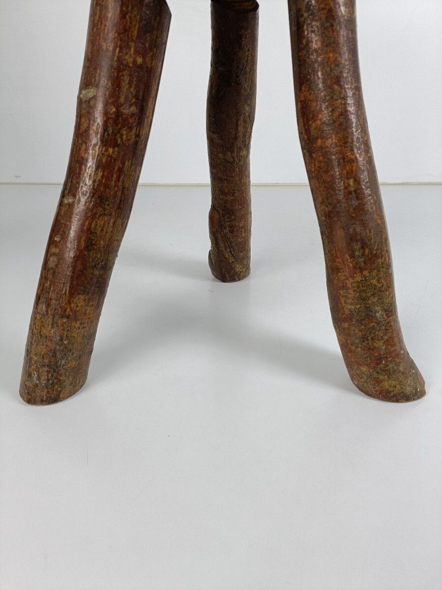 Antique Hand Carved Wood Milking Stool Pedestal Table Pedestal French Brutalist photo Furniture