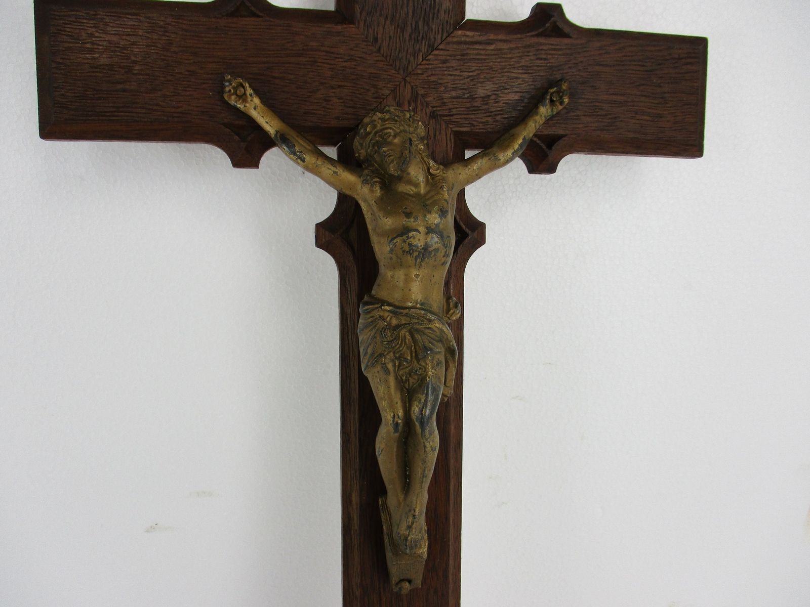 Large Oak Hanging Crucifix Cross Jesus Christ Brass Corpus  23.62" photo for sale