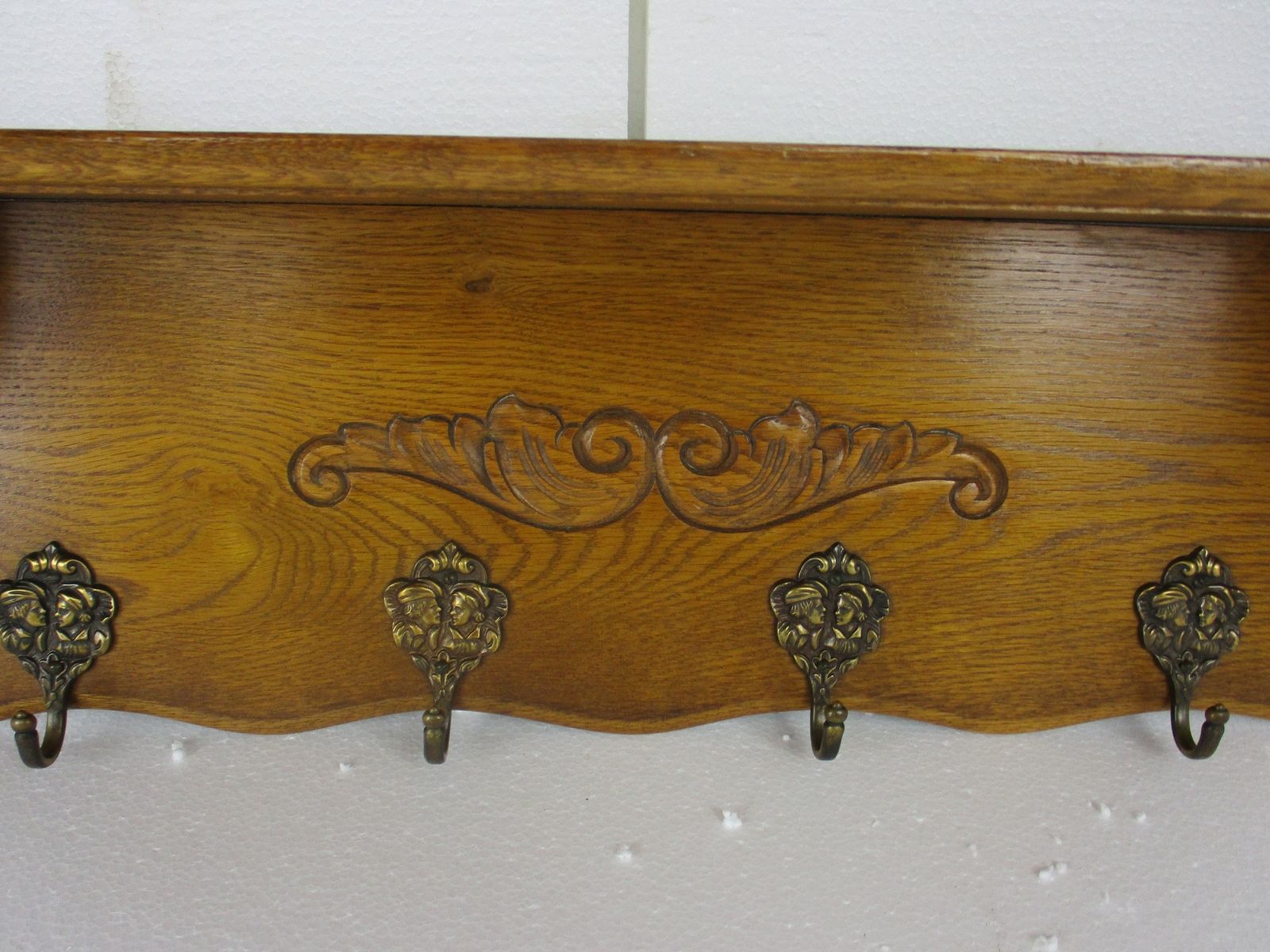 Small Vintage  Hand Carved Wood Coat Hat Rack  French Oak Mid Century Modern 50s photo Furniture