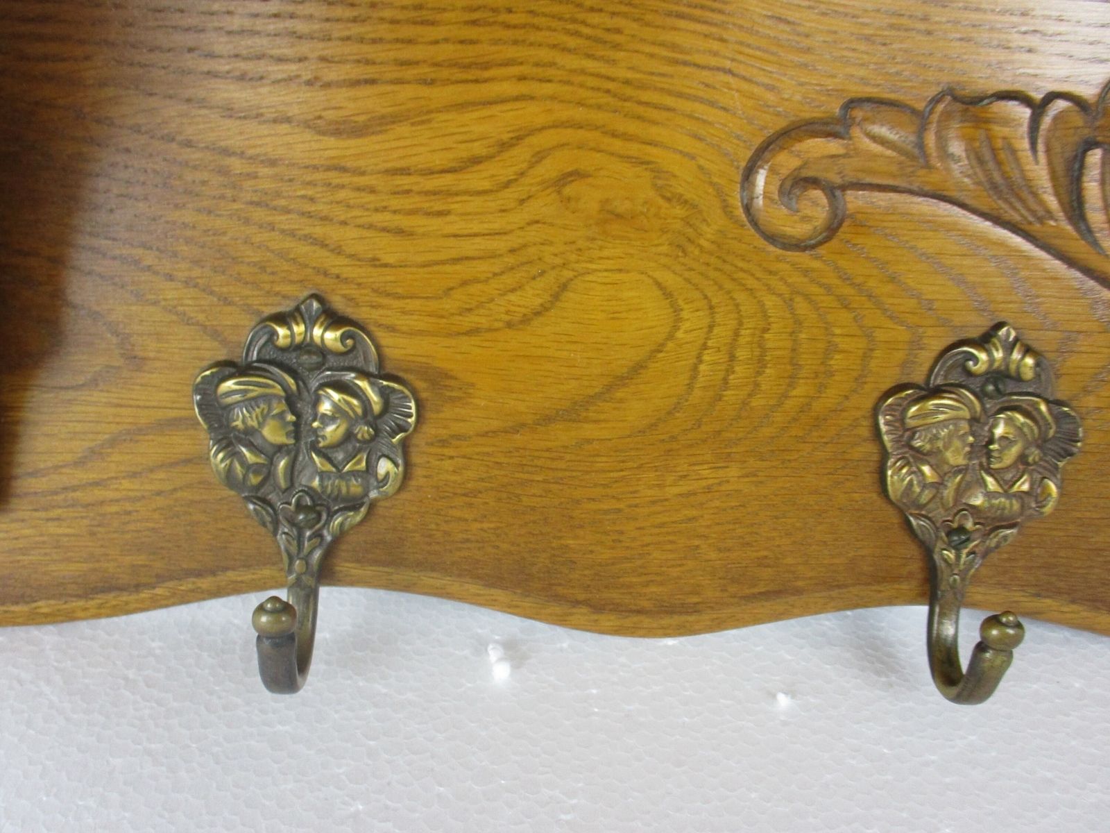 Small Vintage  Hand Carved Wood Coat Hat Rack  French Oak Mid Century Modern 50s photo 162.0