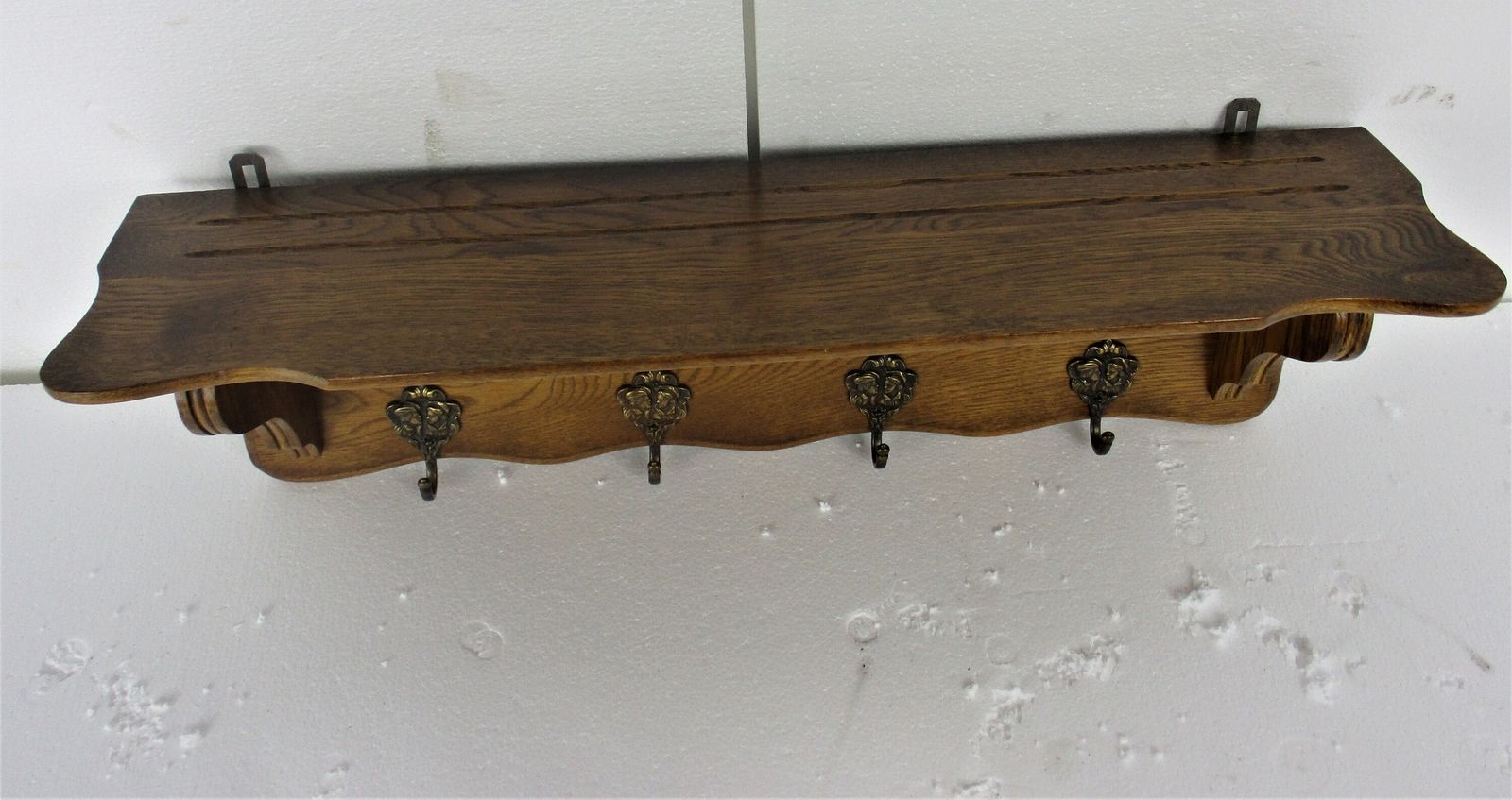 Small Vintage  Hand Carved Wood Coat Hat Rack  French Oak Mid Century Modern 50s photo vinterior
