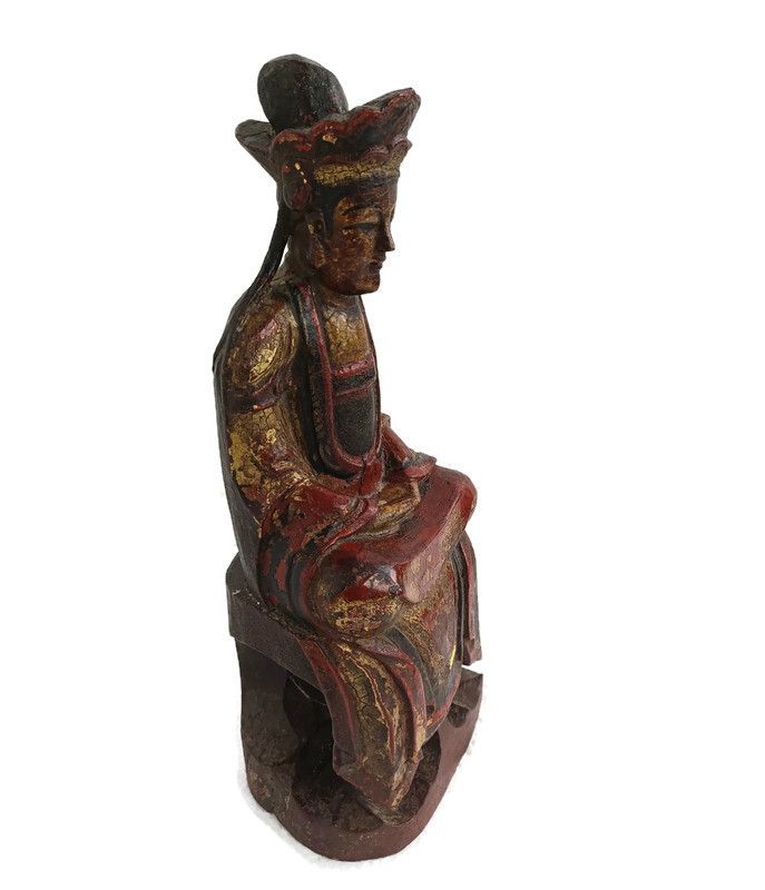 Gorgeous Hand Carved Wooden Statue Sculpture Chinese Emperor Gold Touches
