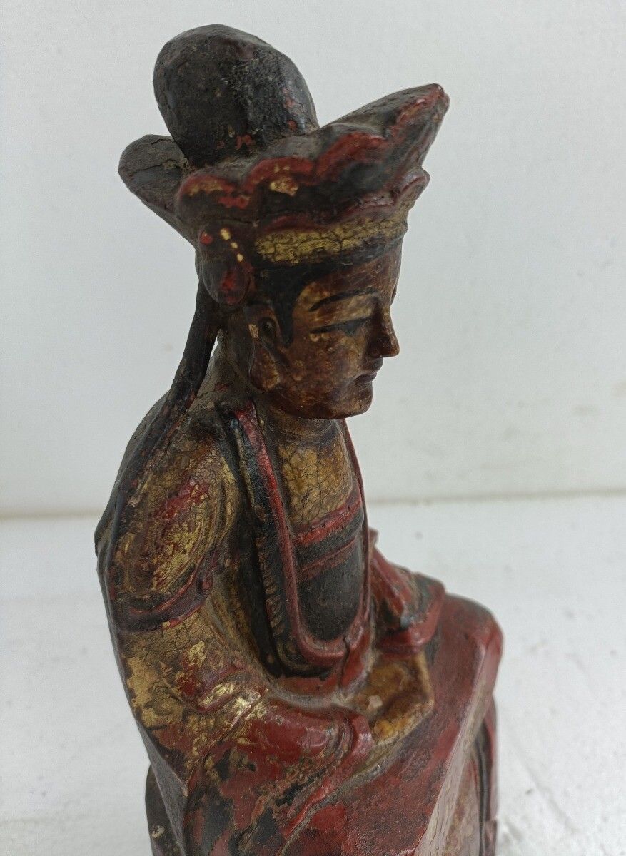 Gorgeous Hand Carved Wooden Statue Sculpture Chinese Emperor Gold Touches photo 303.0