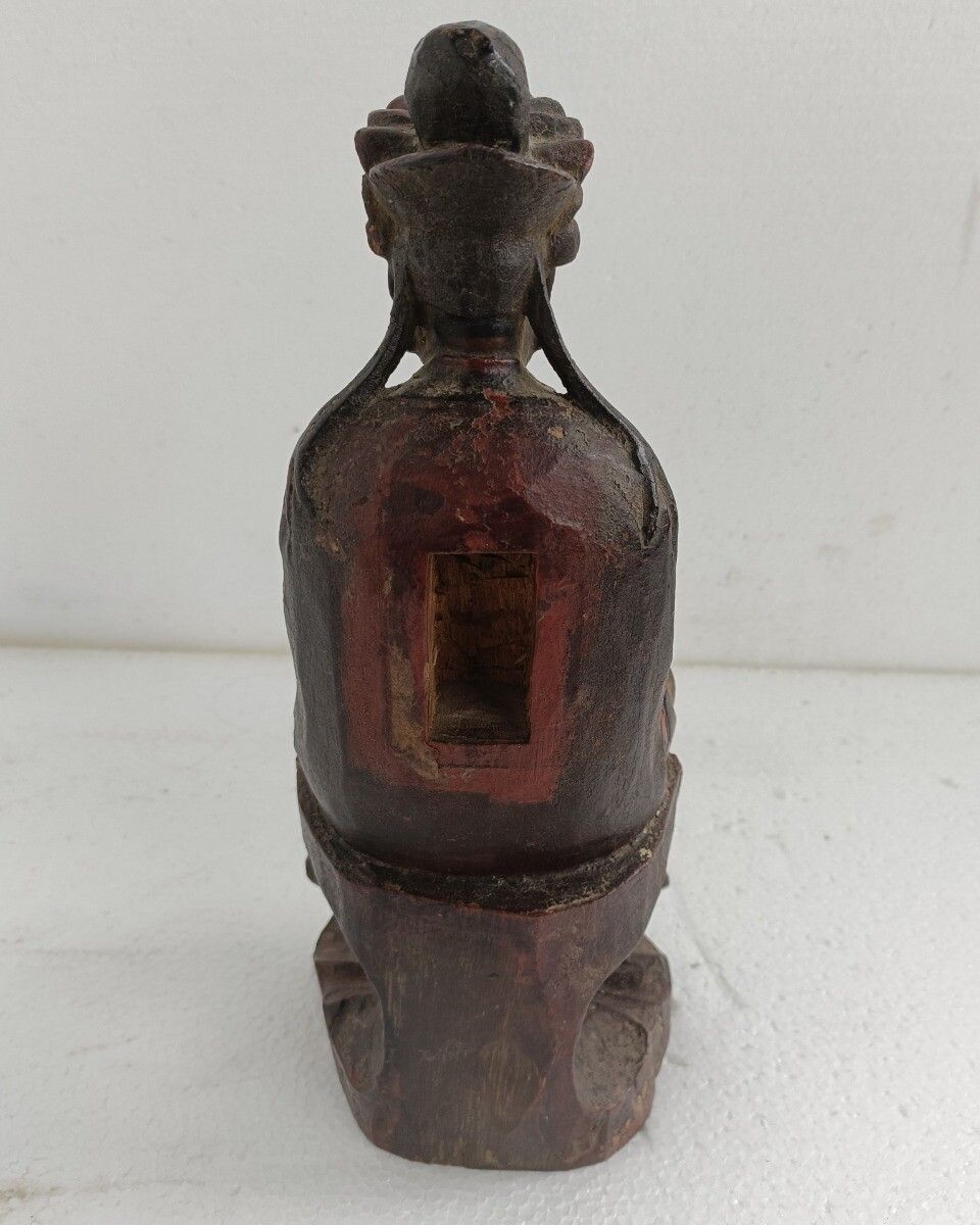Gorgeous Hand Carved Wooden Statue Sculpture Chinese Emperor Gold Touches photo vintage